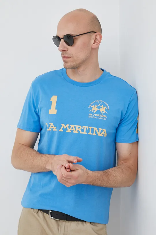 niebieski La Martina t-shirt bawełniany Męski