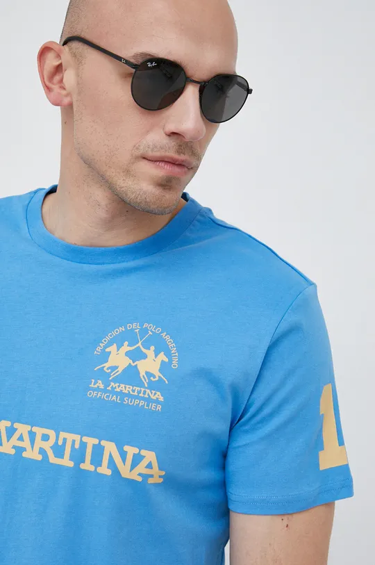 niebieski La Martina t-shirt bawełniany