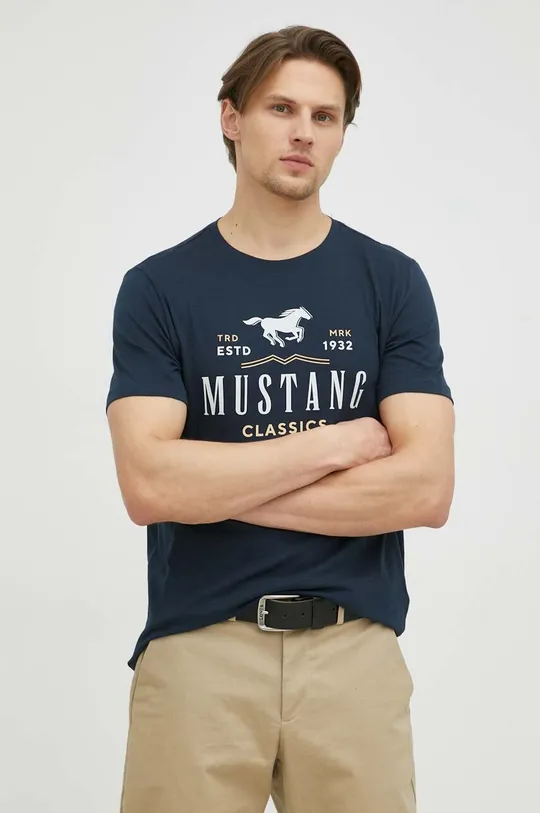 σκούρο μπλε Βαμβακερό μπλουζάκι Mustang Ανδρικά