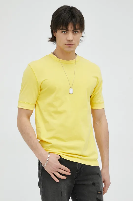 κίτρινο Βαμβακερό μπλουζάκι Drykorn Raphael Ανδρικά