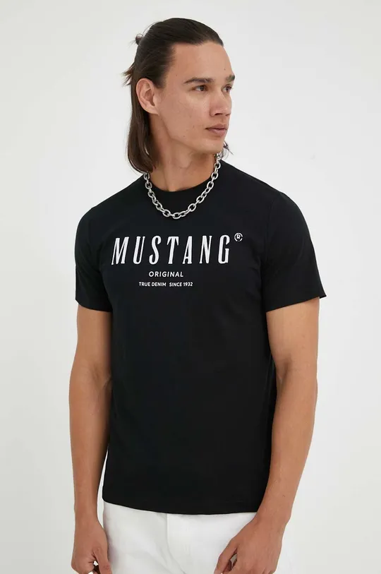 czarny Mustang t-shirt bawełniany Męski