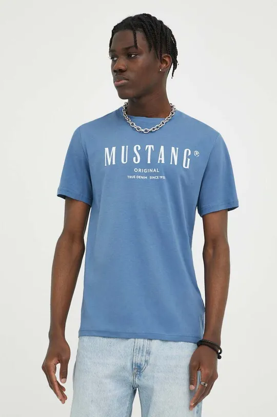 niebieski Mustang t-shirt bawełniany