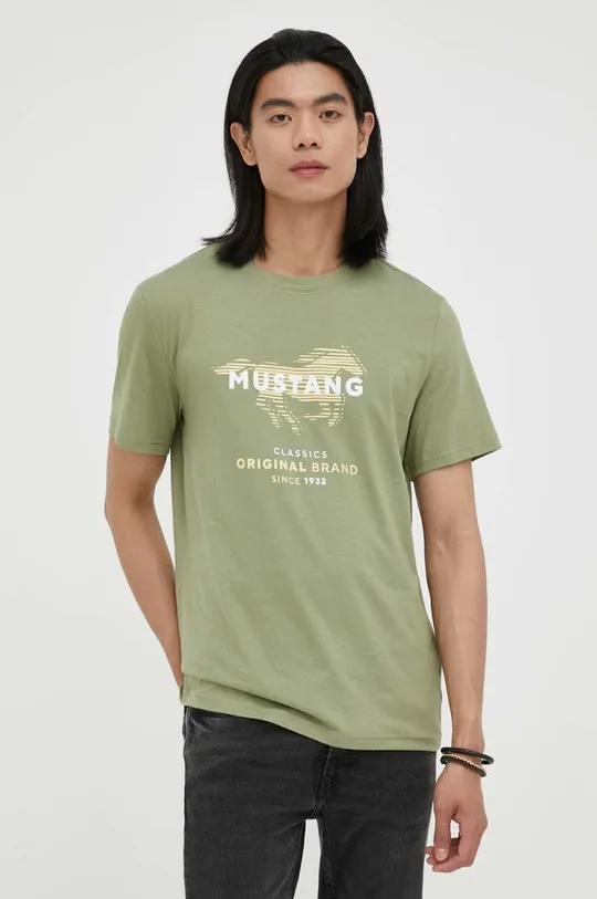 Βαμβακερό μπλουζάκι Mustang πράσινο