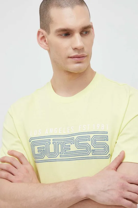 żółty Guess t-shirt bawełniany Męski