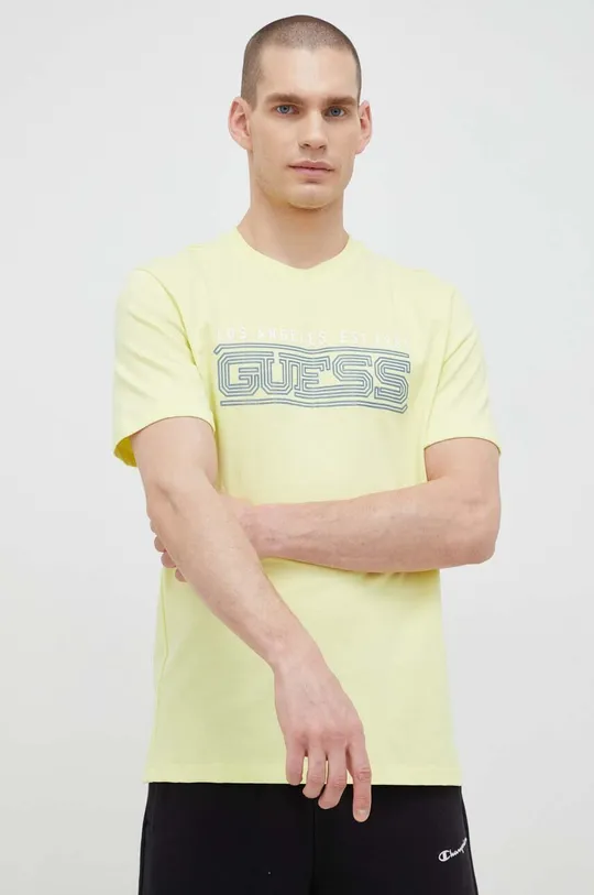 żółty Guess t-shirt bawełniany