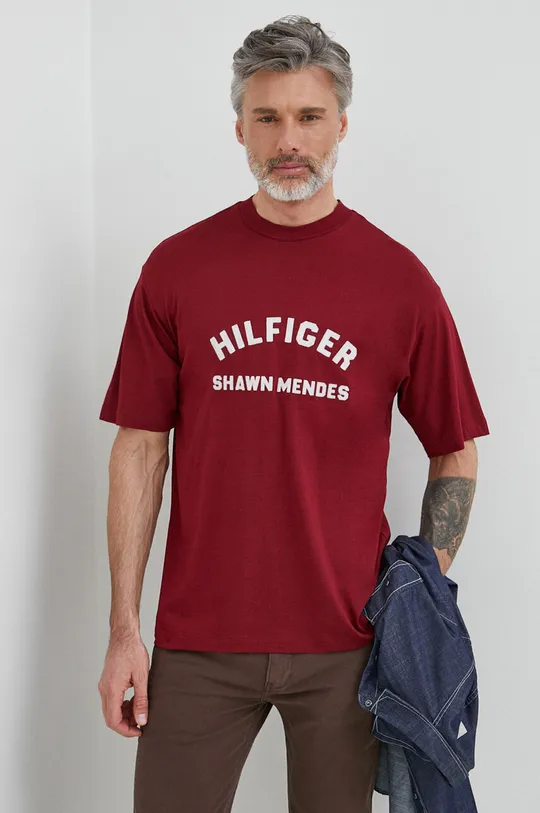 bordowy Tommy Hilfiger t-shirt x Shawn Mendes Męski