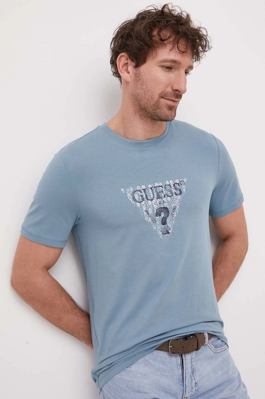 niebieski Guess t-shirt Męski