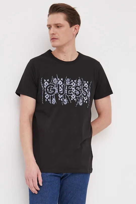 czarny Guess t-shirt bawełniany