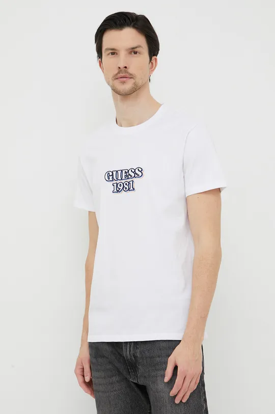 білий Бавовняна футболка Guess Чоловічий