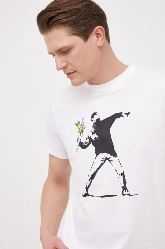 bela Bombažna kratka majica Guess x Banksy