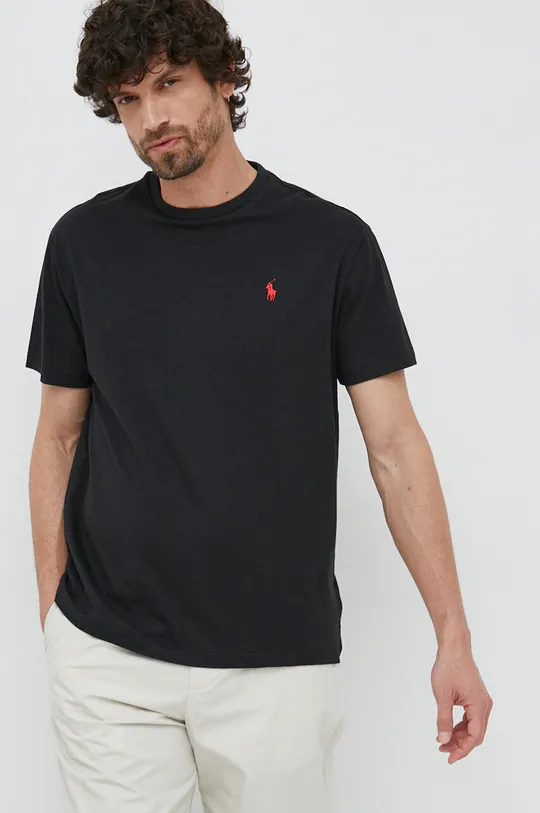 чёрный Хлопковая футболка Polo Ralph Lauren Мужской