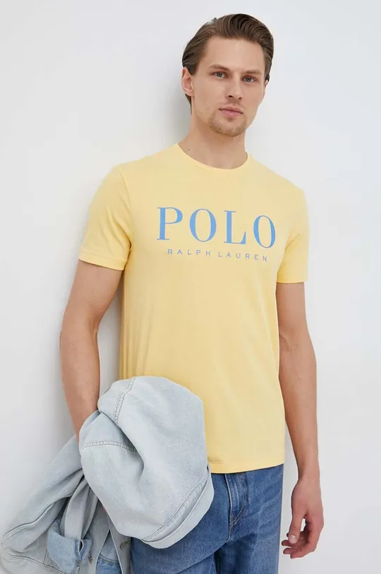 rumena Bombažna kratka majica Polo Ralph Lauren Moški