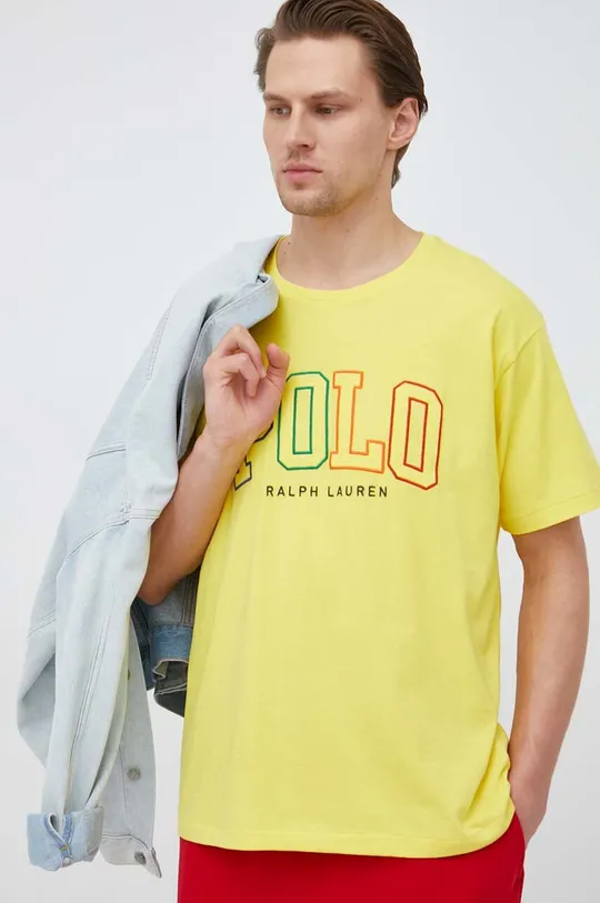 rumena Bombažna kratka majica Polo Ralph Lauren Moški