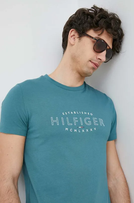 stalowy zielony Tommy Hilfiger t-shirt bawełniany