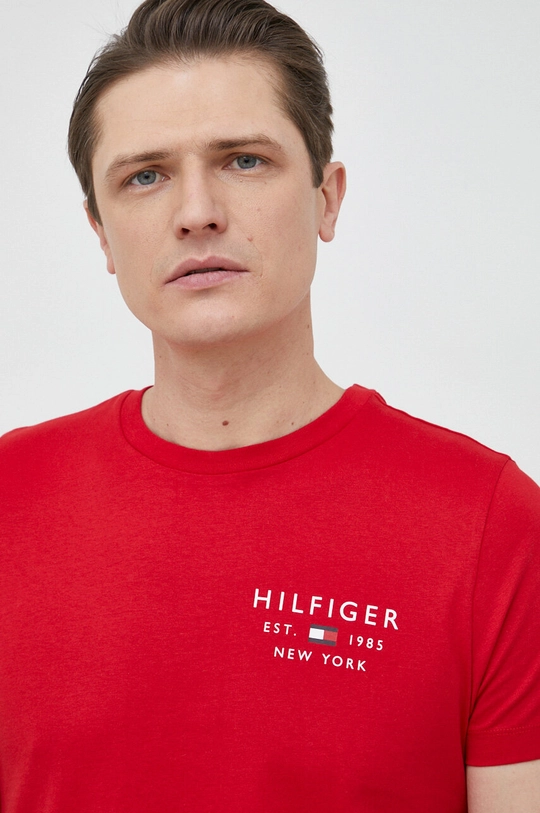 czerwony Tommy Hilfiger t-shirt bawełniany