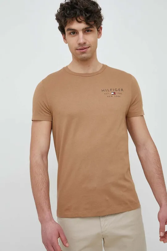złoty brąz Tommy Hilfiger t-shirt bawełniany