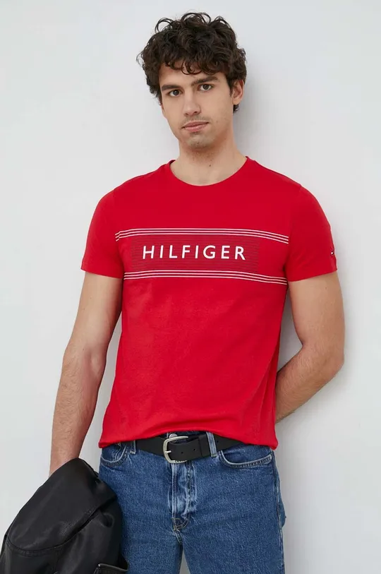 rdeča Bombažna kratka majica Tommy Hilfiger