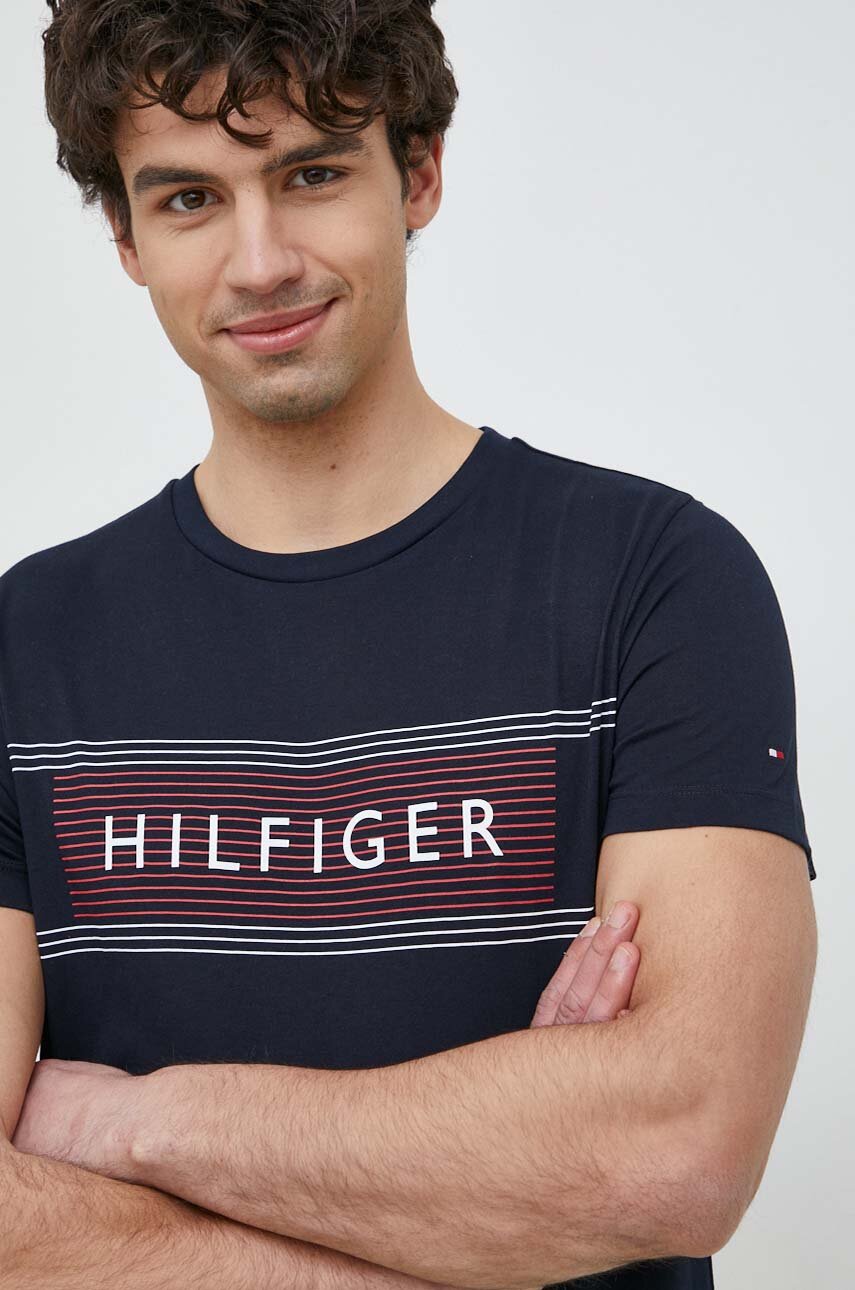 Tommy Hilfiger tshirt bawełniany kolor granatowy z nadrukiem