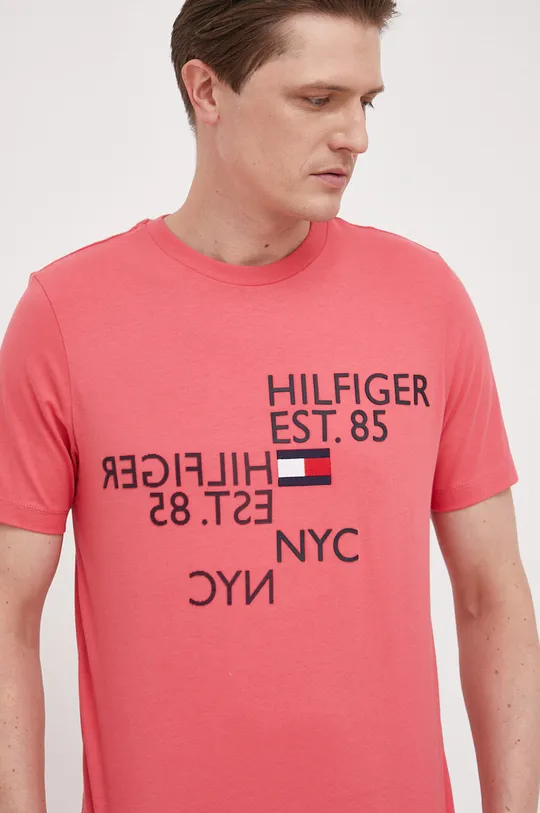 roza Bombažna kratka majica Tommy Hilfiger