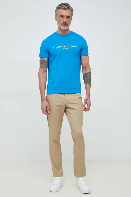 Tommy Hilfiger t-shirt bawełniany stalowy niebieski