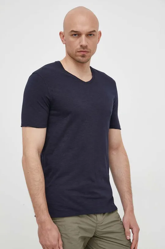 Βαμβακερό μπλουζάκι Sisley σκούρο μπλε