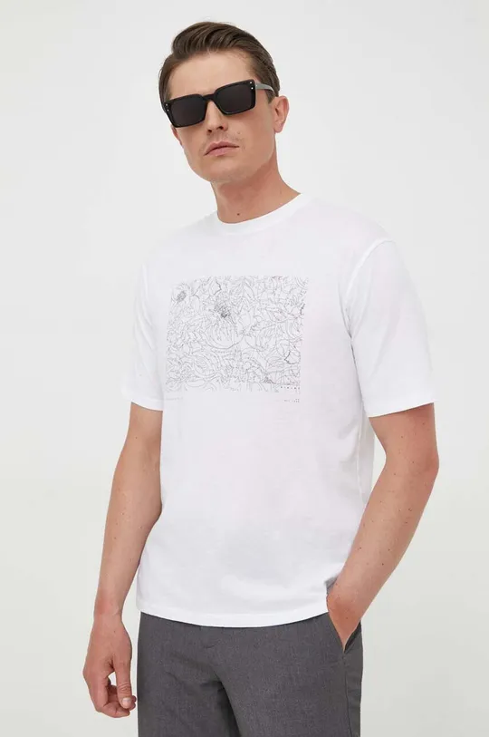 λευκό Βαμβακερό μπλουζάκι Sisley Ανδρικά