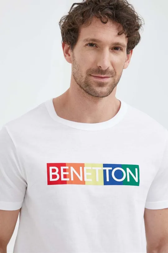 biały United Colors of Benetton t-shirt bawełniany