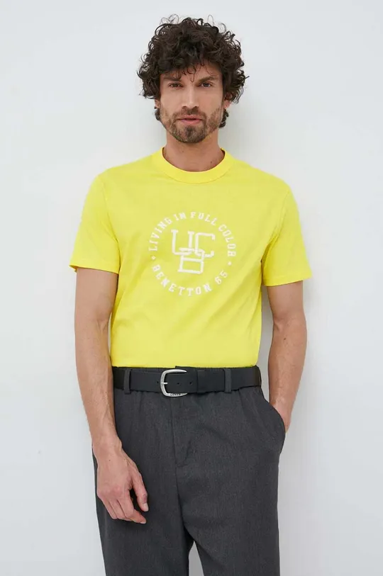 żółty United Colors of Benetton t-shirt bawełniany Męski