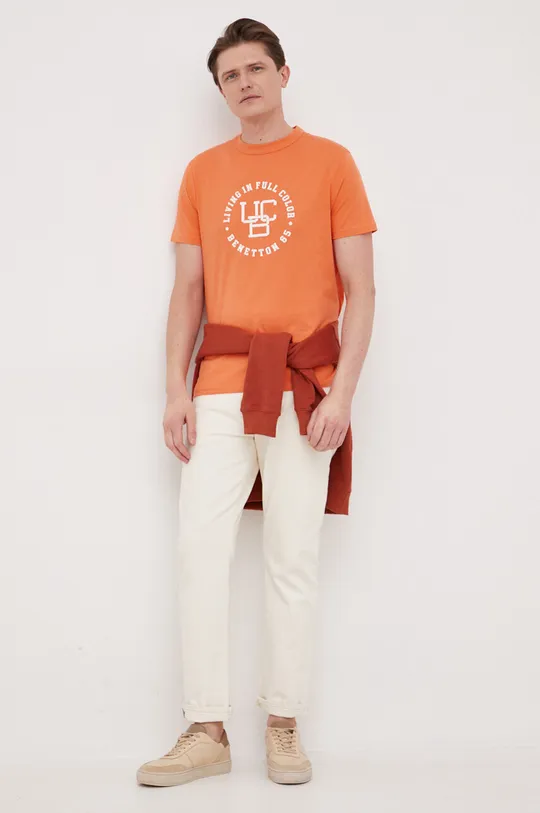Bombažna kratka majica United Colors of Benetton oranžna