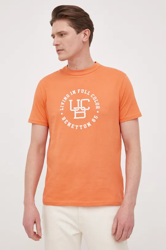 oranžová Bavlnené tričko United Colors of Benetton