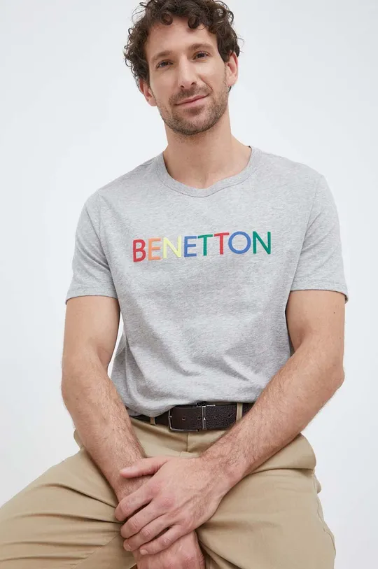 szary United Colors of Benetton t-shirt bawełniany Męski