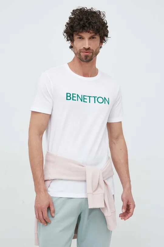 λευκό Βαμβακερό μπλουζάκι United Colors of Benetton Ανδρικά