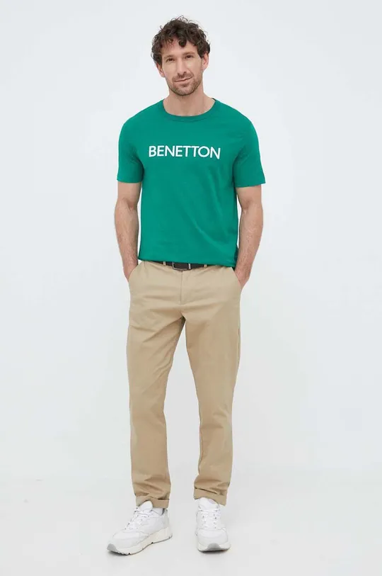 Хлопковая футболка United Colors of Benetton зелёный