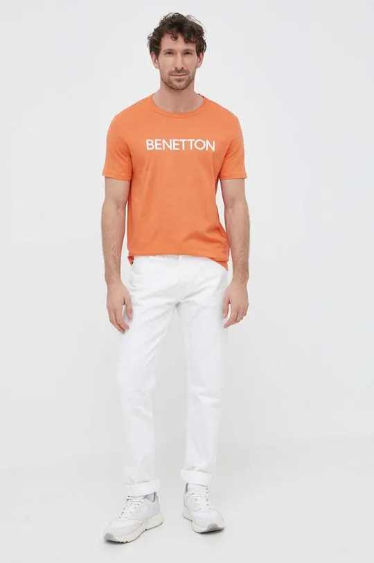 United Colors of Benetton t-shirt bawełniany pomarańczowy