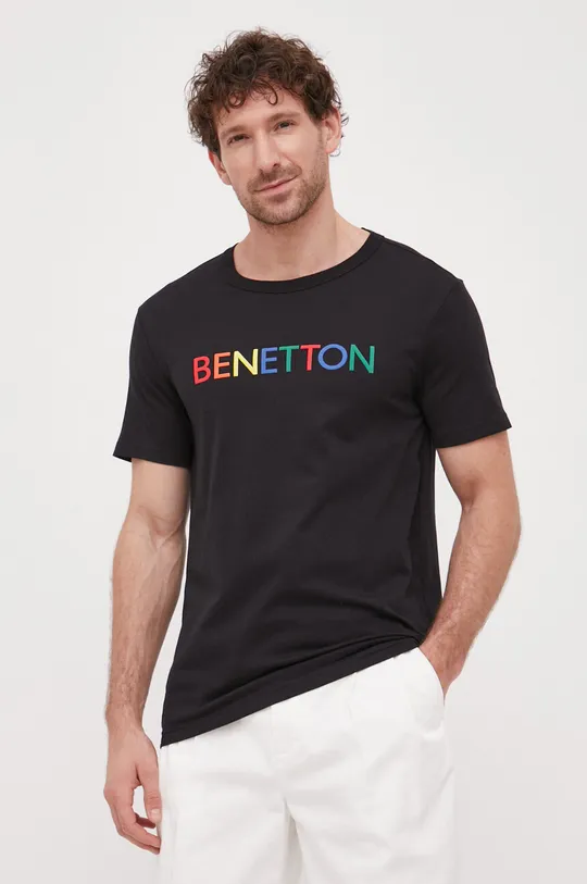 μαύρο Βαμβακερό μπλουζάκι United Colors of Benetton Ανδρικά