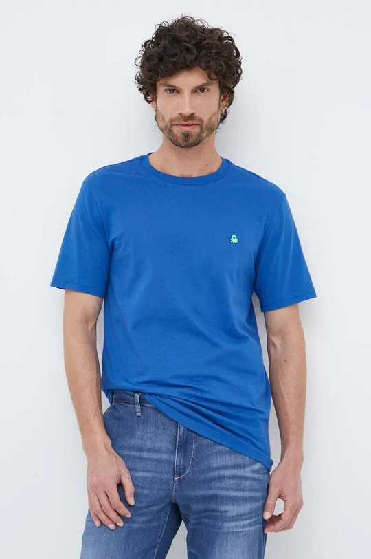 μπλε Βαμβακερό μπλουζάκι United Colors of Benetton Ανδρικά