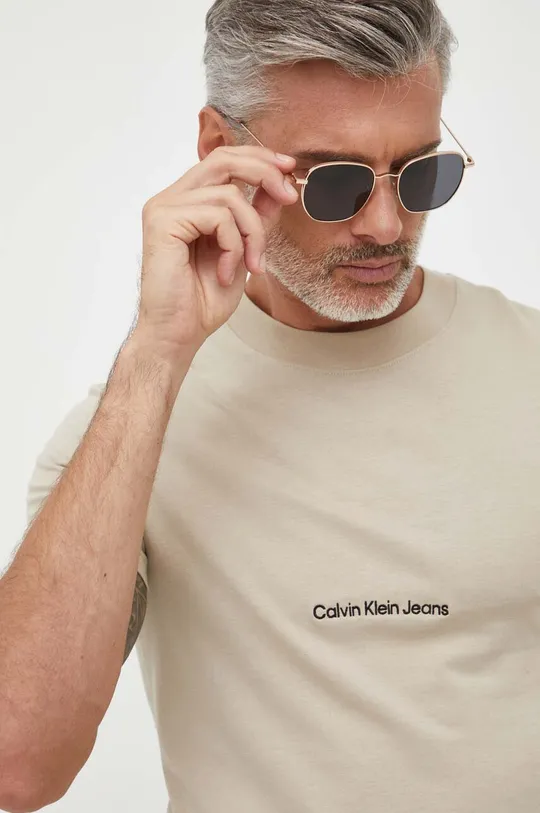 μπεζ Βαμβακερό μπλουζάκι Calvin Klein Jeans