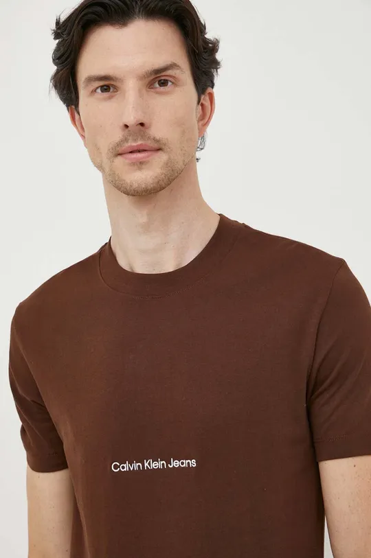hnedá Bavlnené tričko Calvin Klein Jeans