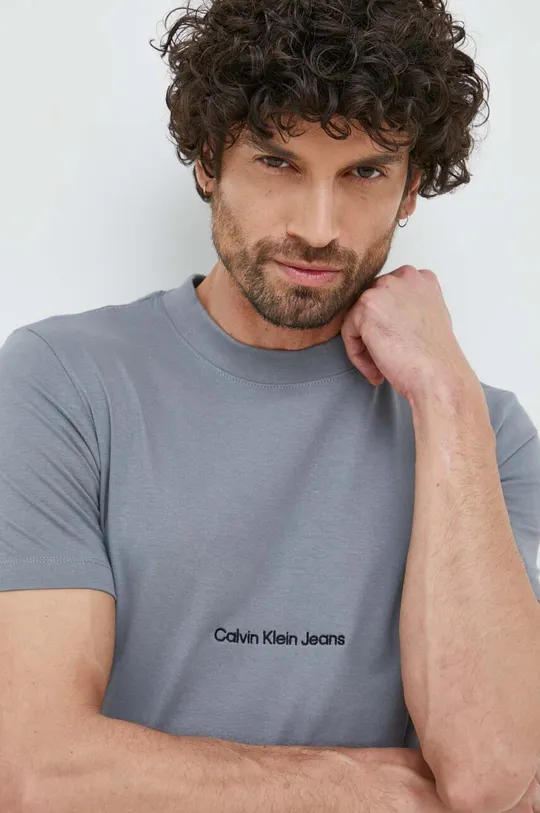 siva Bombažna kratka majica Calvin Klein Jeans