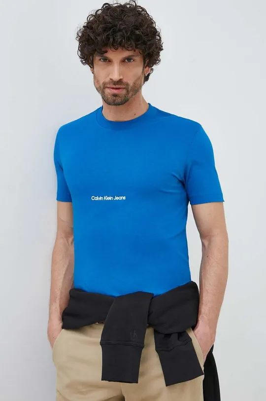modrá Bavlnené tričko Calvin Klein Jeans Pánsky