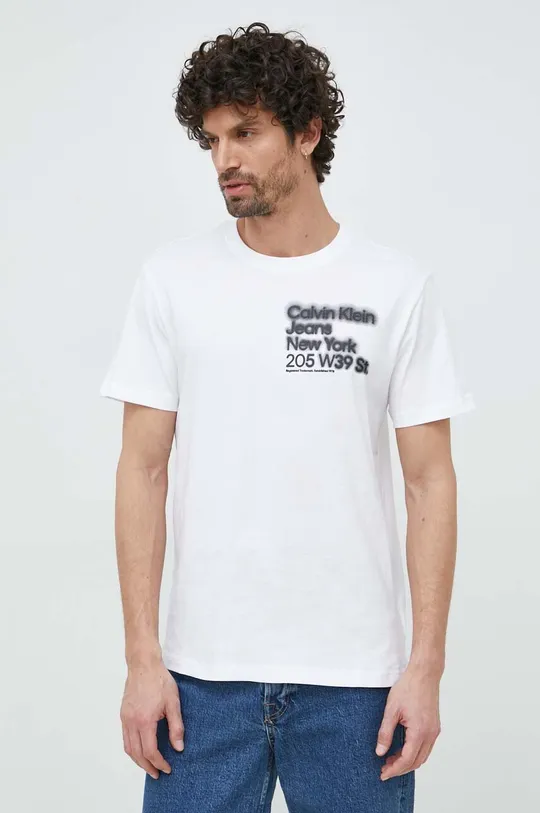 biały Calvin Klein Jeans t-shirt bawełniany Męski