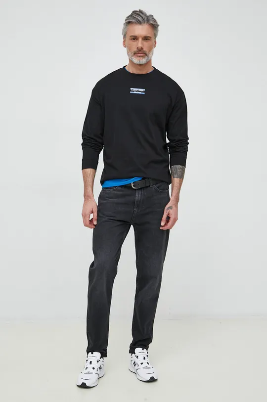 Bombažna majica z dolgimi rokavi Calvin Klein Jeans črna
