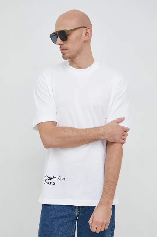 Βαμβακερό μπλουζάκι Calvin Klein Jeans λευκό