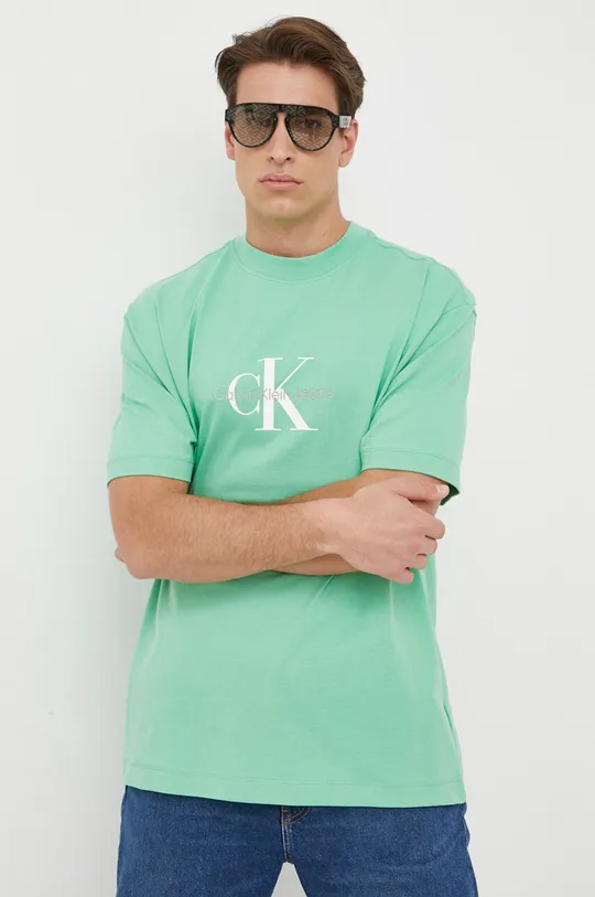 turkusowy Calvin Klein Jeans t-shirt bawełniany