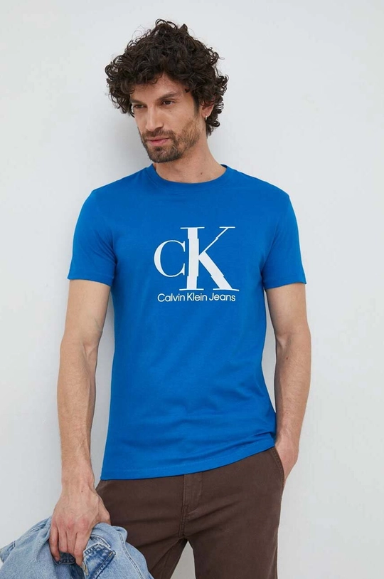 niebieski Calvin Klein Jeans t-shirt bawełniany