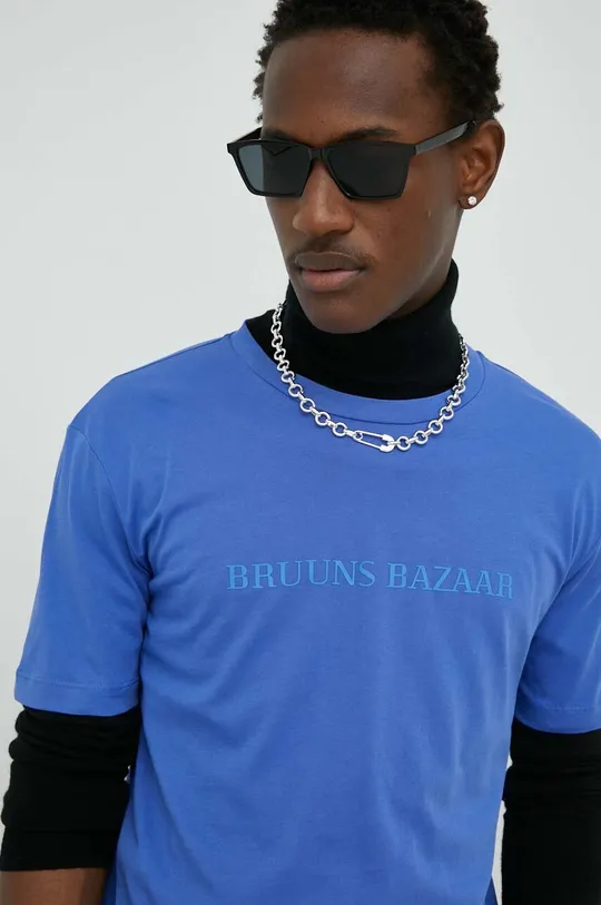 kék Bruuns Bazaar pamut póló Gus