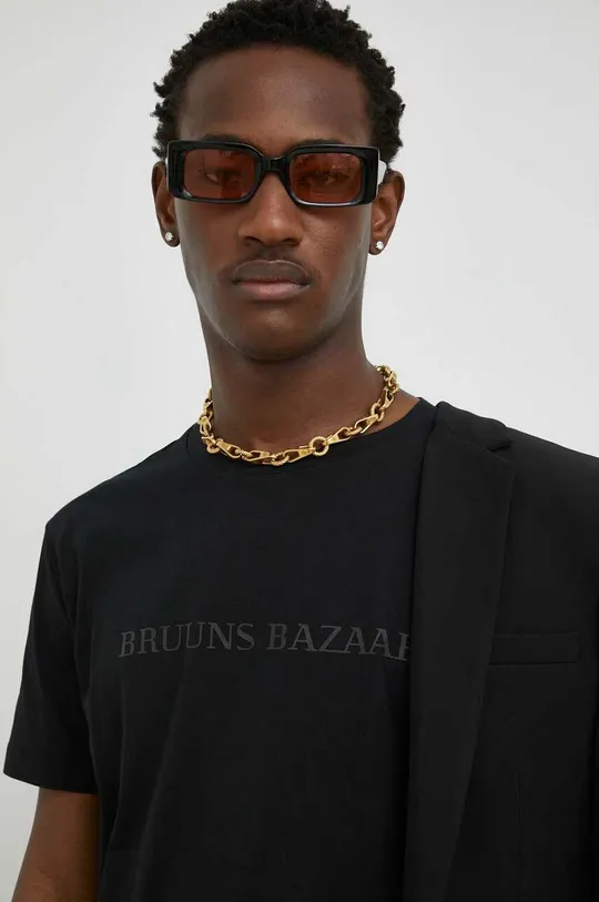 чёрный Хлопковая футболка Bruuns Bazaar Gus