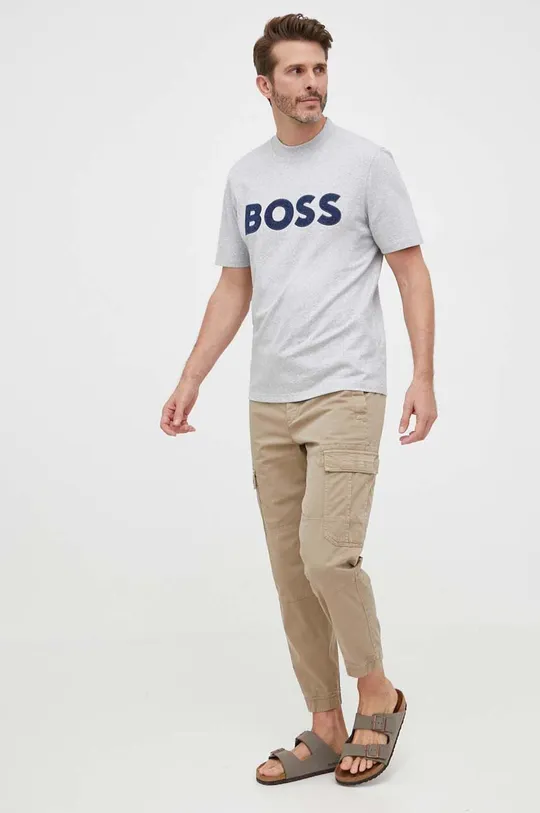 Βαμβακερό μπλουζάκι BOSS BOSS ORANGE γκρί