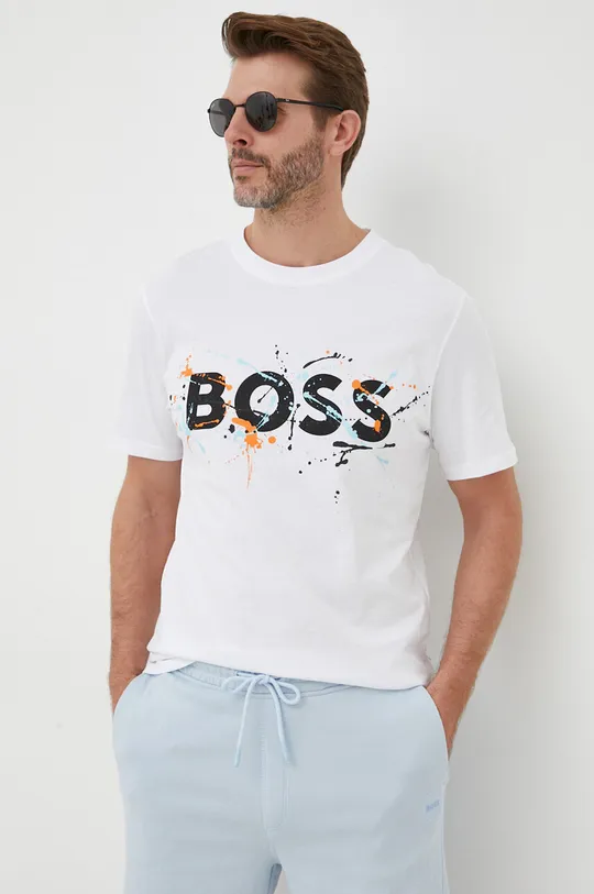 biały BOSS t-shirt bawełniany BOSS ORANGE Męski