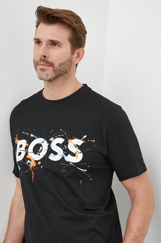 μαύρο Βαμβακερό μπλουζάκι BOSS BOSS ORANGE Ανδρικά